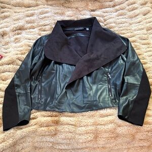 Express Black Leather Jacket with Suede Collar
